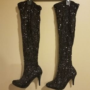 Sequin knee high boots